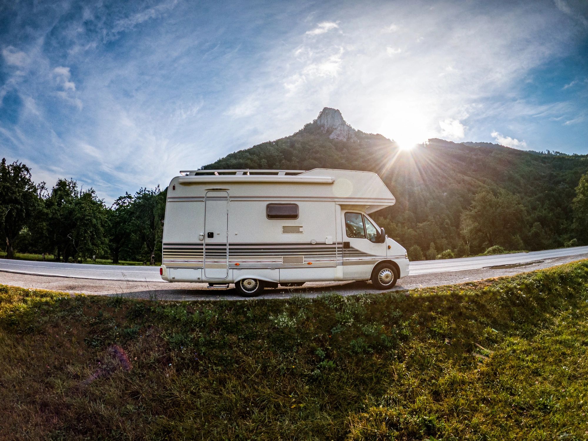 Motorhome parked by the roadside at a resort