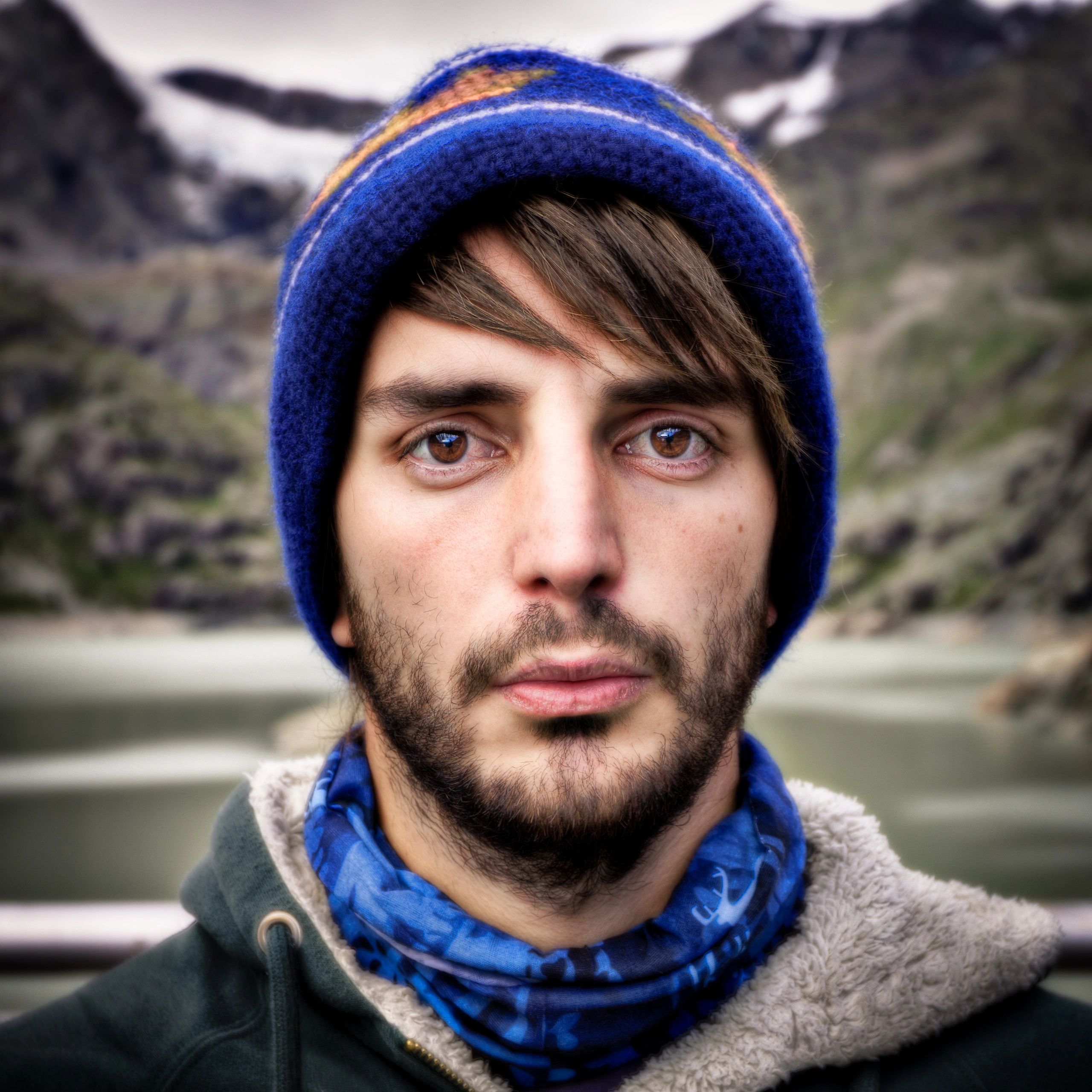 Portrait of a traveler in the mountains
