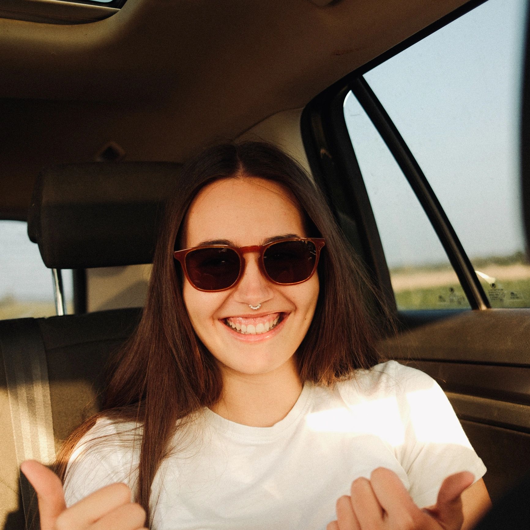 Traveler enjoying a road trip in nature